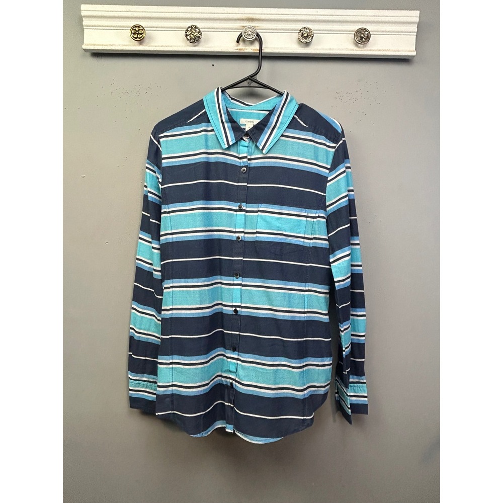 Caslon Shirt Womens Medium Blue Striped Cotton Long Sleeve Button Down